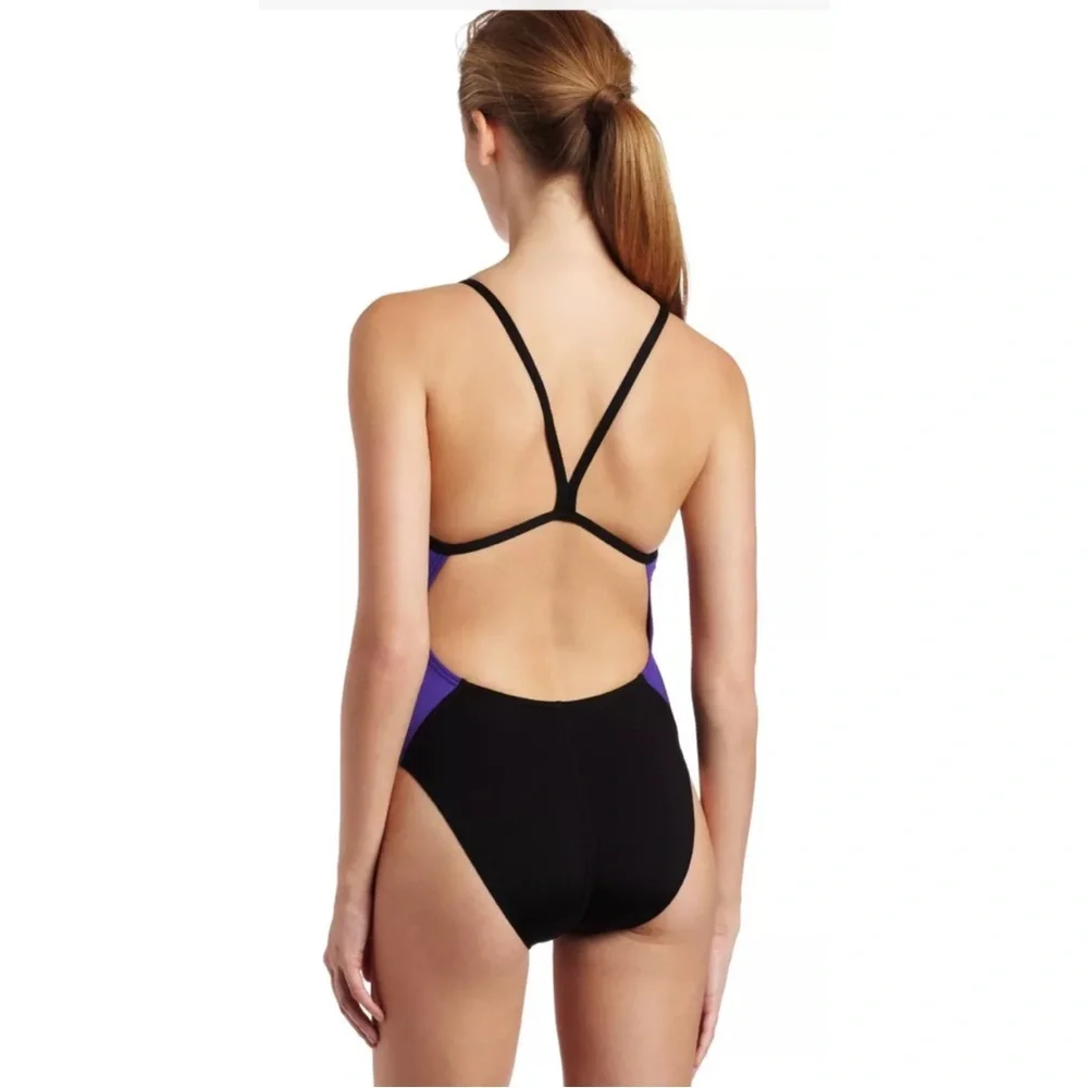 Speedo‎ GIRLS 8/34 Swimsuit RACING Youth Black Blue Endurance Retail $74 NWT